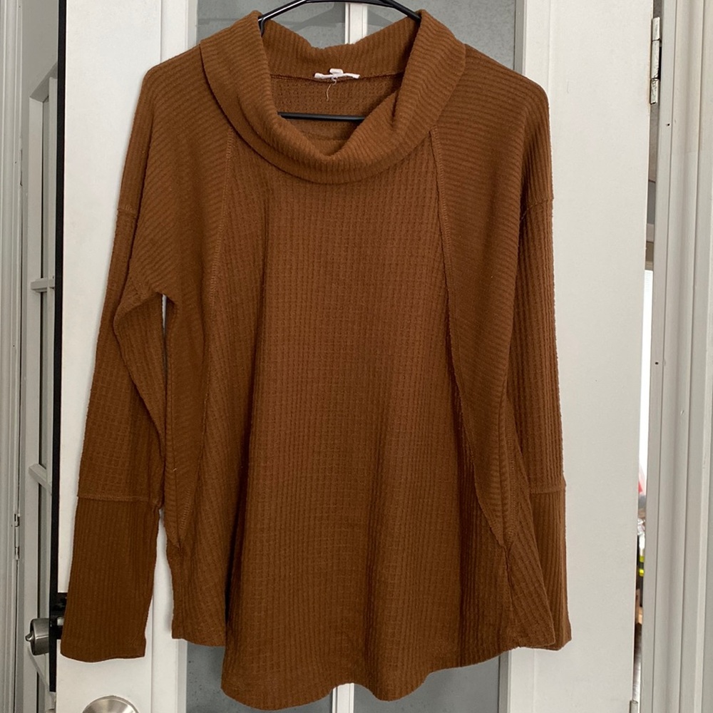 Maurices Brown/Rust Ribbed Texture Cowl Neck Sweater